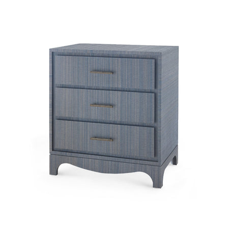 Banbury Denim Blue Grasscloth Three Drawer Side Table