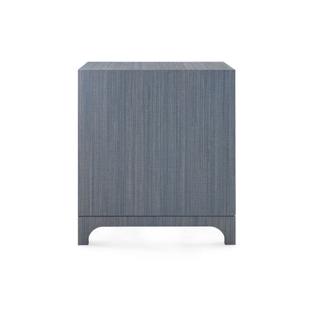 Banbury Denim Blue Grasscloth Three Drawer Side Table Finished Back