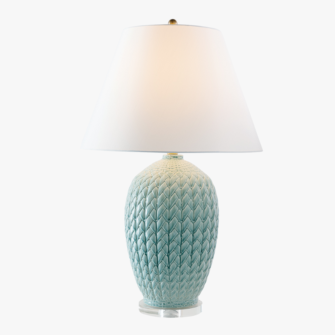 Basketweave Celadon Table Lamp