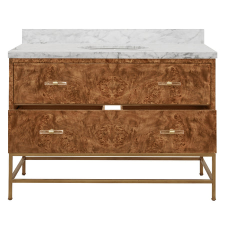 Bassett Burl Wood Vanity - 48" Wide with open drawer
