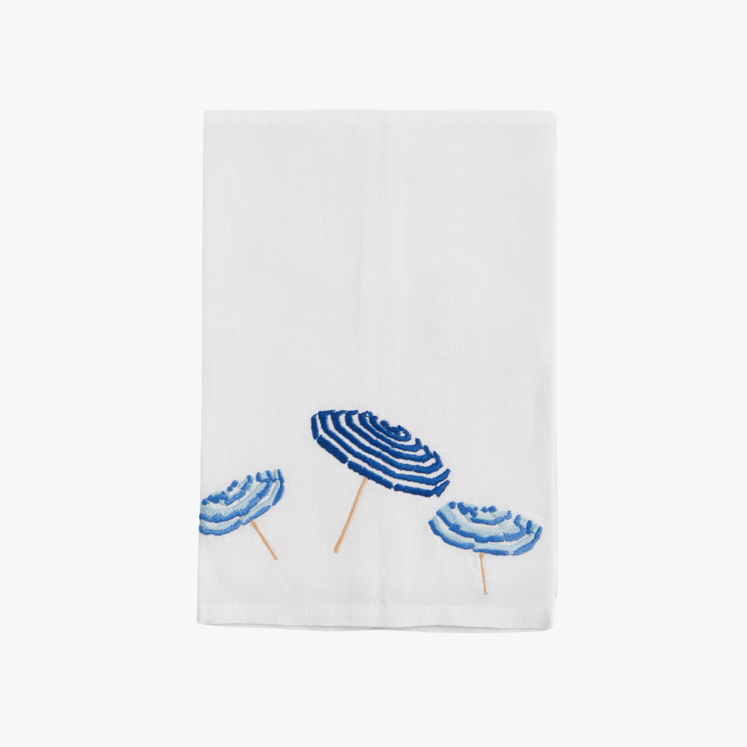 Beach Umbrella Embroidered Hand Towel - white linen