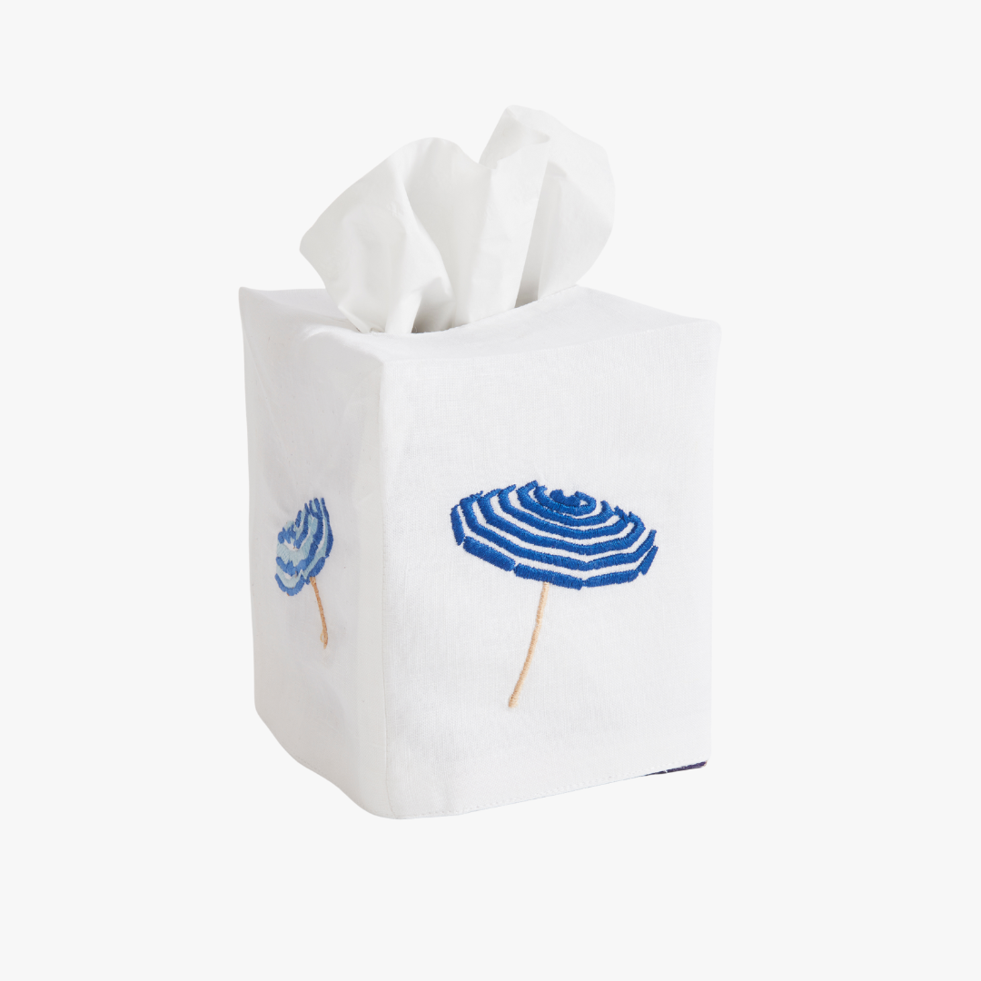 Beach Umbrella White Linen Tissue Box Cover