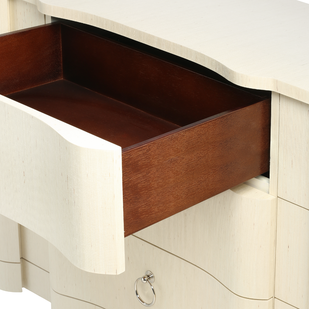 Biarritz Natural Grasscloth Dresser - stained drawer interior view