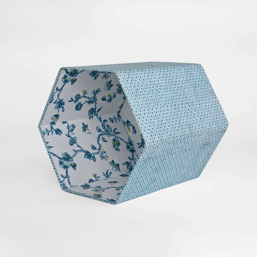 Block Print Blue Dot Hexagon Wastebasket