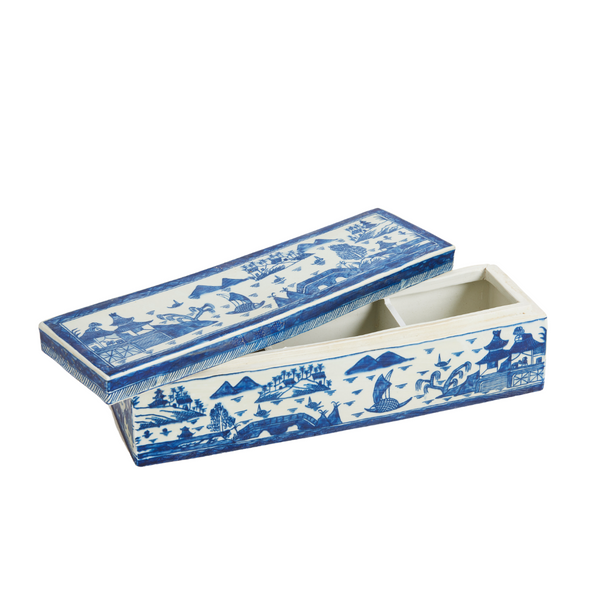 Blue Canton Porcelain Box Open