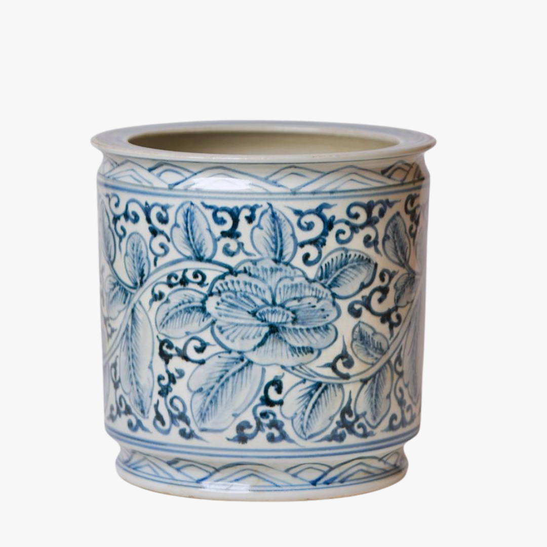 Blue Floral Vine Orchid Pot