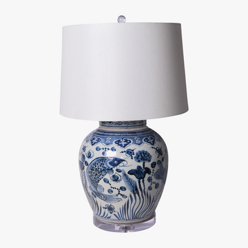 chinese lidded fish box Blue Lidded Jar Fish Lamp - Chinoiserie - Coastal