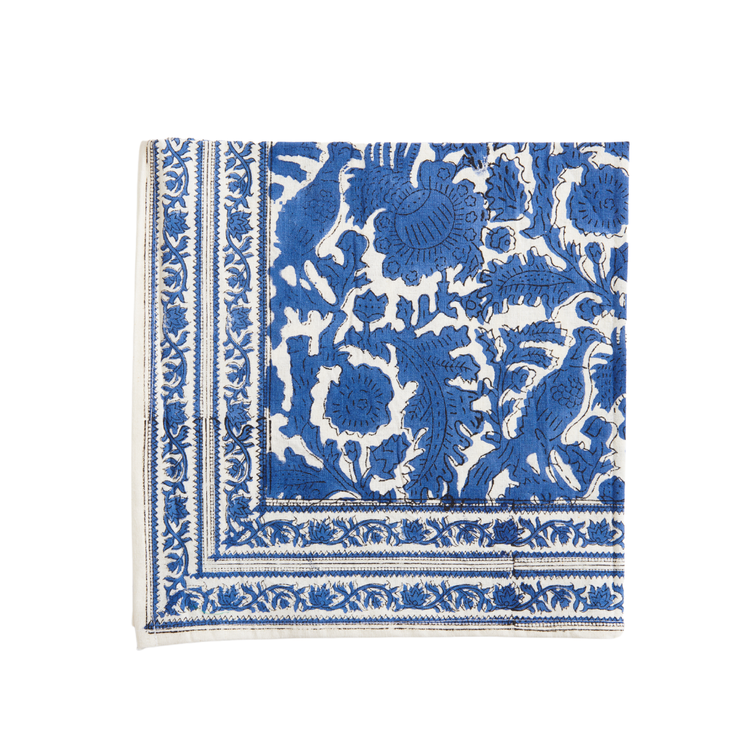 Blue Bird Block Print Napkin with border