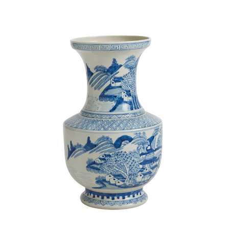 Blue Canton Porcelain Wide Mouth Vase