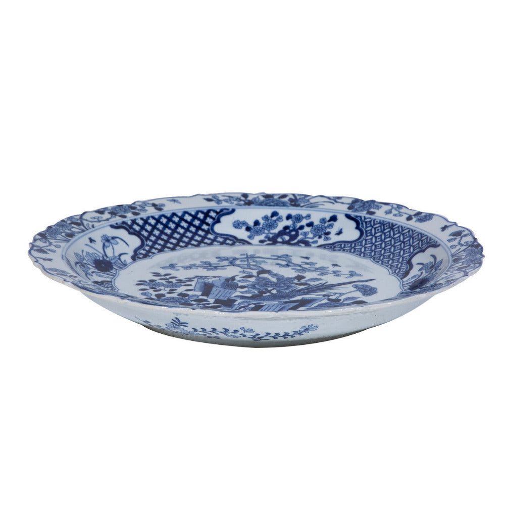 Blue Chinoiserie Pheasant Floral Decorative Plate side view