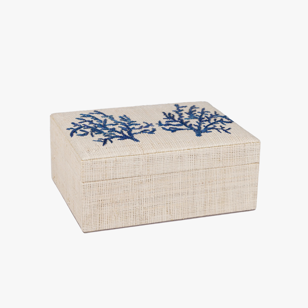 Blue Coral Raffia Box