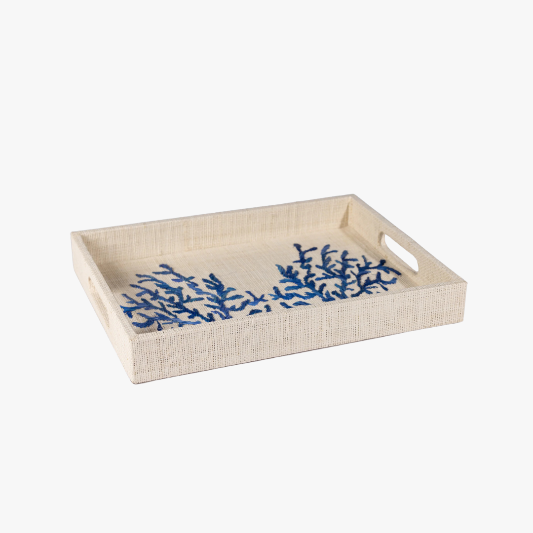 Blue Coral Raffia Tray