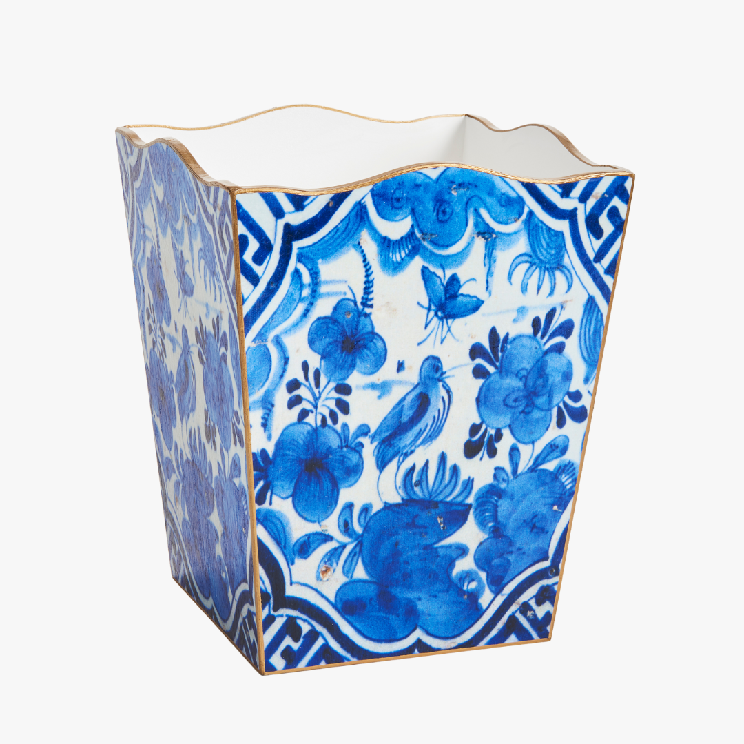 Blue Delft Bird Wastebasket