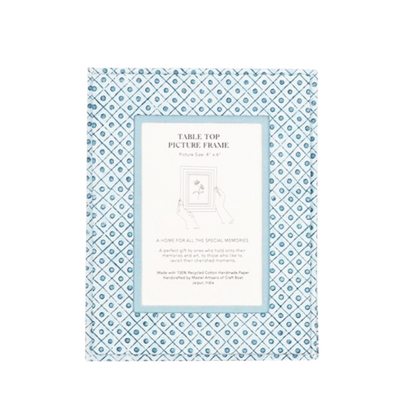 Block Print Frame Blue Dot Photo Frame - Block Print Paper Picture Frame - Dear Keaton