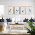Blue Heron Prints in Bamboo Style Frames styled in beach house with white sofa