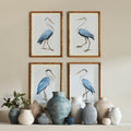 Blue Heron Prints in Bamboo Style Frames styled with blue vases
