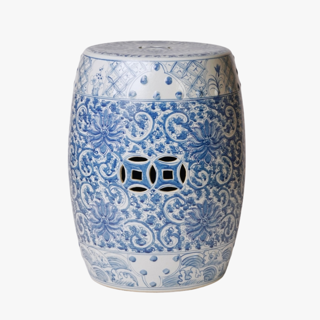 Blue Lotus Bloom Garden Stool by Dear Keaton