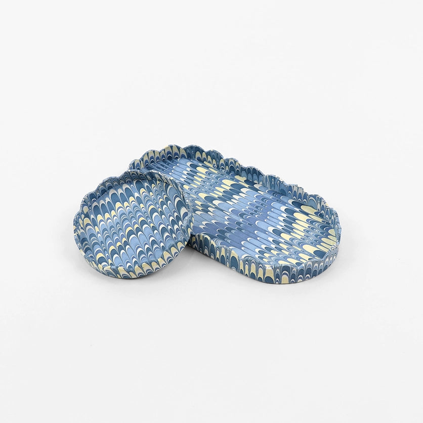 Blue Mountain Marbleized  Trinket Tray Set