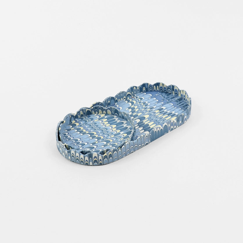 Blue Mountain Marbleized  Trinket Tray Set Nested