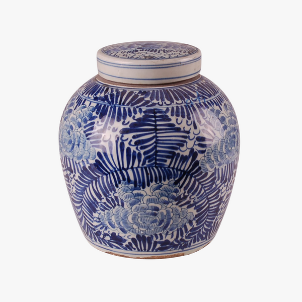 Blue Palm Frond Lidded Jar