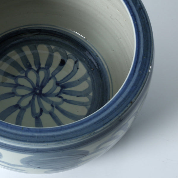 Blue and White Dahlia Flower Bowl closeup