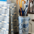 Blue and White Lotus Fish Umbrella Stand in entry