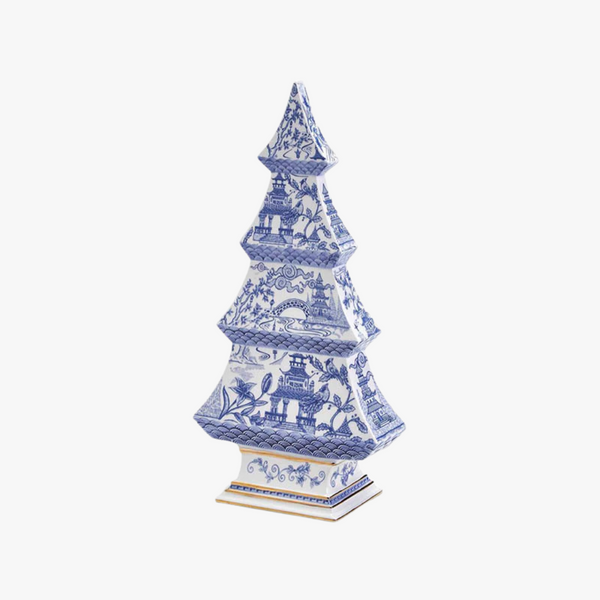 Blue and White Pagoda Ceramic Tree