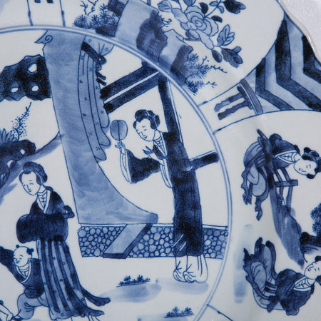 Blue and white Noble Lady Decorative Plate closeup