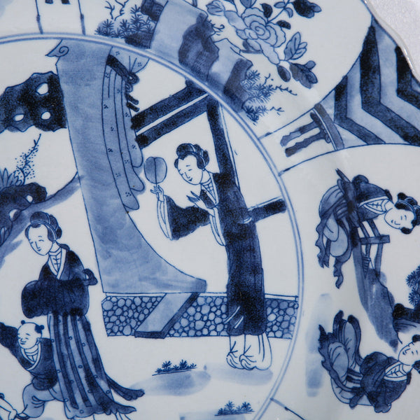 Blue and white Noble Lady Decorative Plate closeup