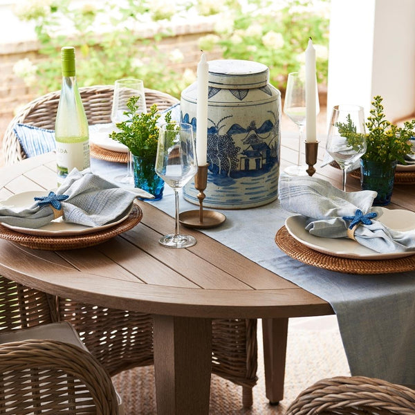 Abel Candlestick on blue tablescape