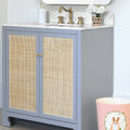 Ashton Light Blue Vanity Styled in bathroom