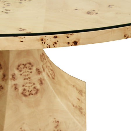 Bransford Burl Round Dining Table with glass top