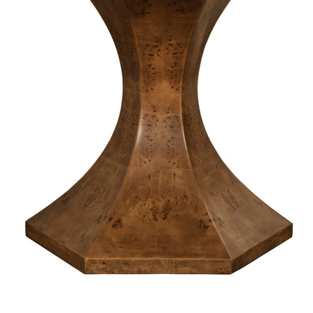 Bransford Dark Burl Round Dining Table hexagon pedestal base