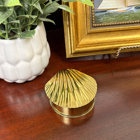 Brass Shell Lidded Box on desk