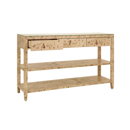 Brayden Burl Console Table with open drawer
