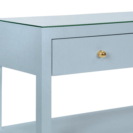 Brayden Light Blue Console Table brass round hardware