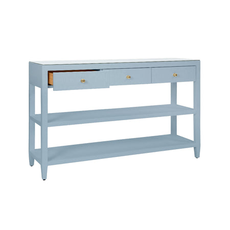 Brayden Light Blue Console Table with open drawer