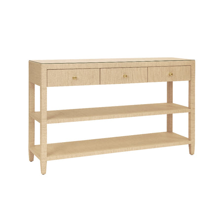 Brayden Natural Grasslcoth Console Table with two lower shelves