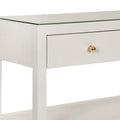 Brayden White Textured Linen Console Table brass hardware