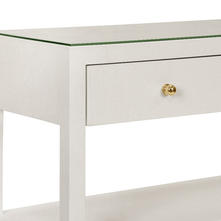 Brayden White Textured Linen Console Table brass hardware