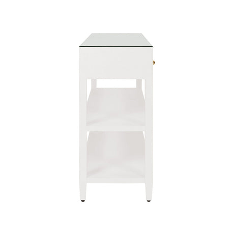 Brayden White Textured Linen Console Table side view