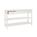 Brayden White Textured Linen Console Table with open drawer