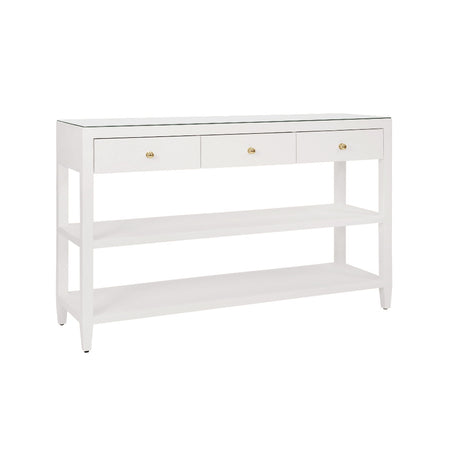 Brayden White Textured Linen Console Table with three drawers