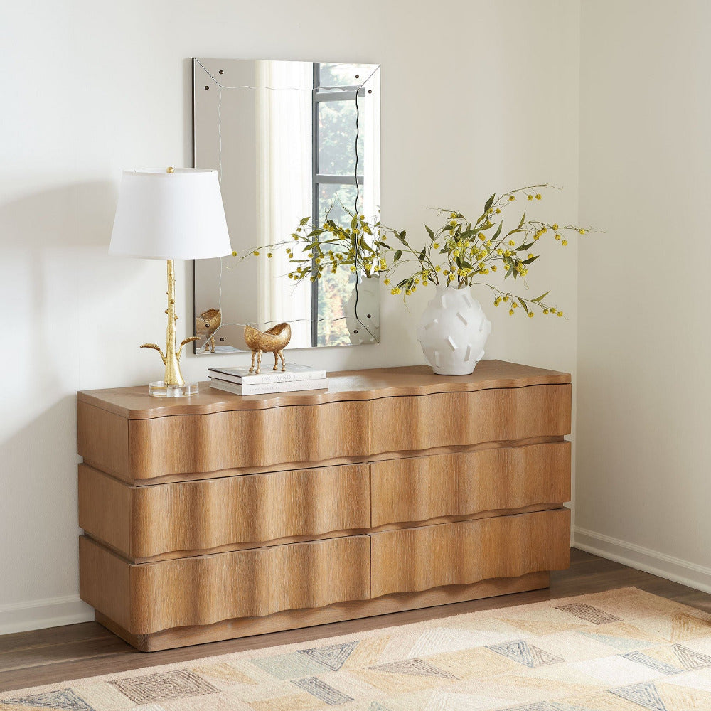 Breakers oak Double Dresser styled in bedroom