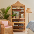 Brighton Rattan Etagere styled with rattan chair