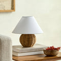 Bromley Wicker Mini Lamp styled on side table books