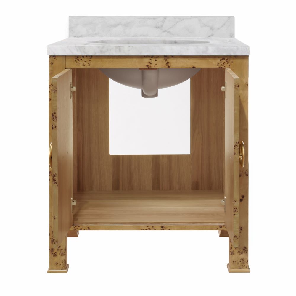 Brooklyn Burl Vanity with open doors