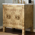 Brooklyn Burl Wood Marble Top Vanity styled in blue bathroom