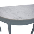 Brussels Pale Blue Demilune Console Table Marble top closeup