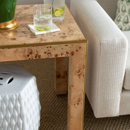 Burma White Porcelain Garden Stool styled closeup